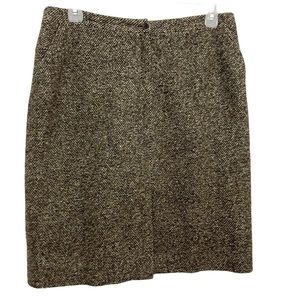 Philippe Adec Paris Wool Tweed Skirt Size 12 A-Line Pockets Academia Front Vent